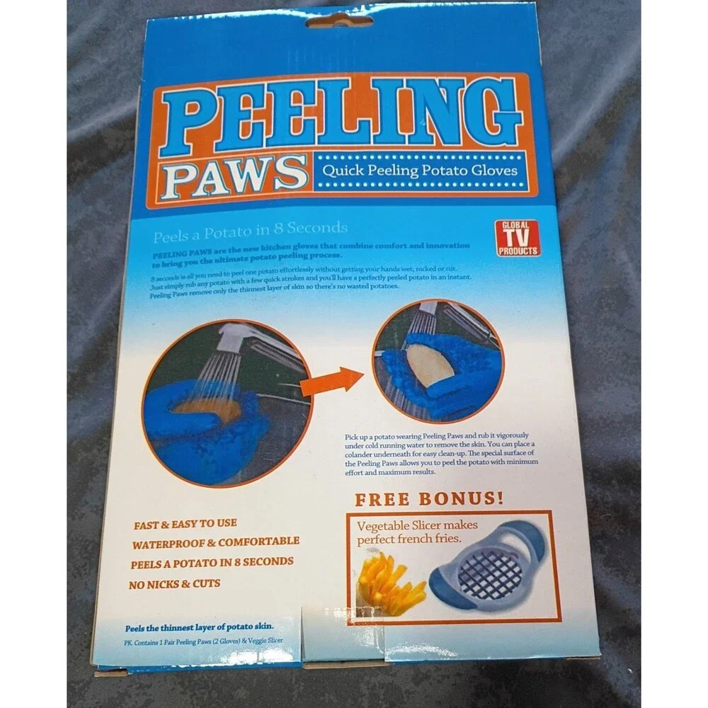 Global TV Products Peeling Paws Vegetable Peeler Gloves & Slicer Set, Blue